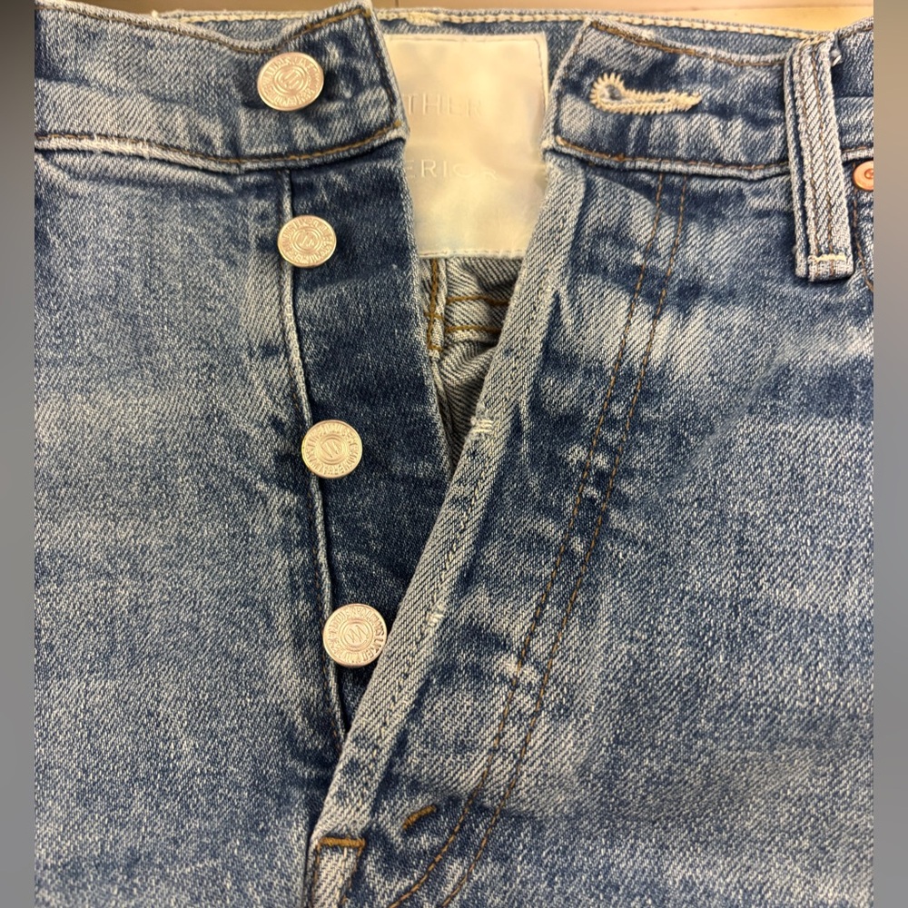 MOTHER Light Blue Ripped Cropped Straight Jeans - Picture 5 of 8